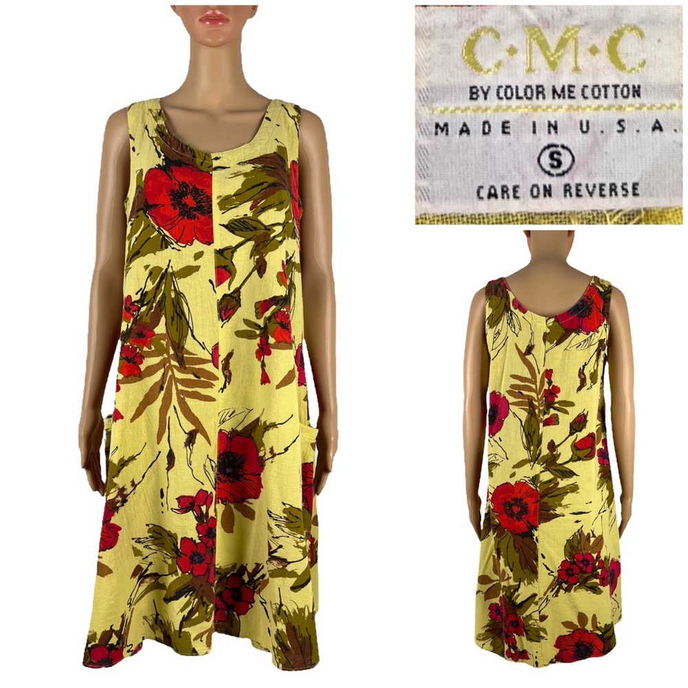 CMC By Color Me Cotton Womens Small Dress Floral Multicolor Vintage Pockets NWT